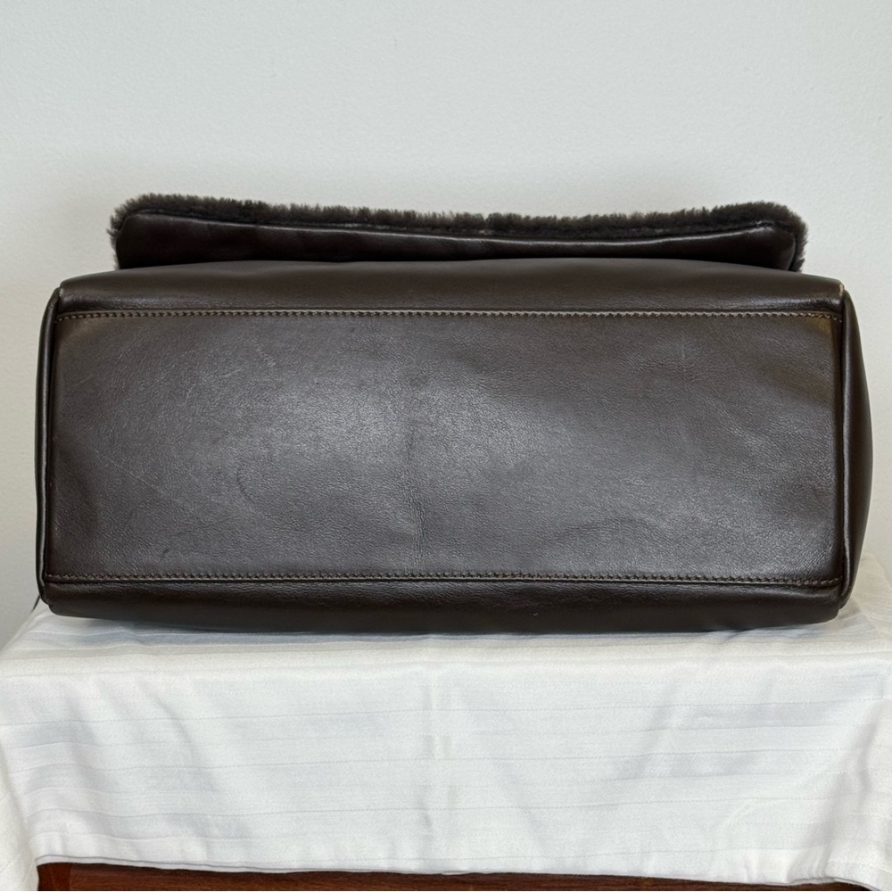 Varriale Italian Dark Brown Leather And Shearling Messenger Bag Adjustable Strap - Picture 6 of 16